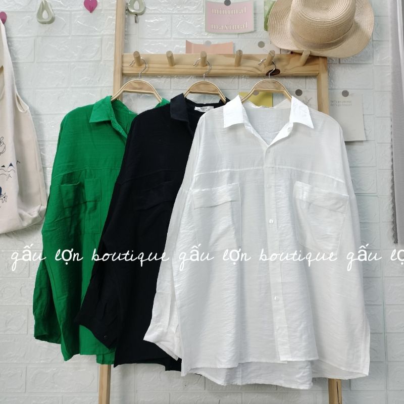 Áo sơ mi đũi túi ngực from rộng ulzzang