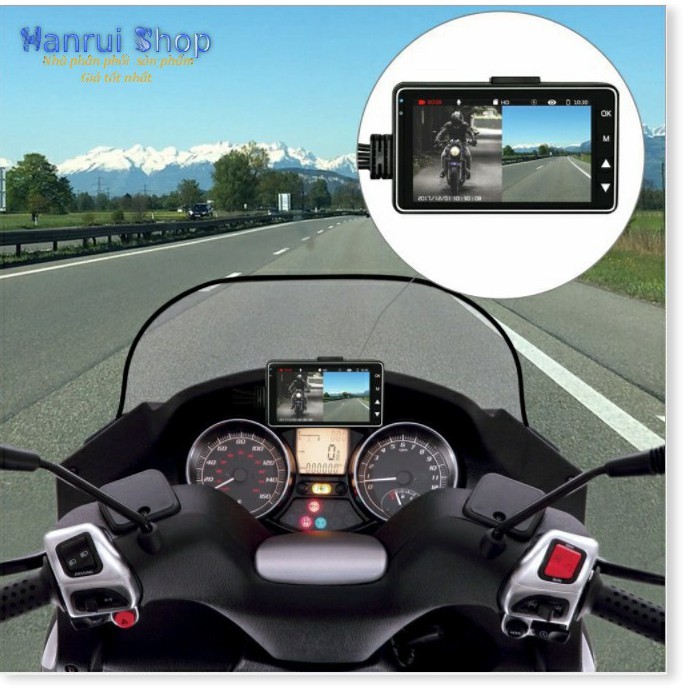 Camera hành trình xe máy màn hình 3 inch camera trước và sau