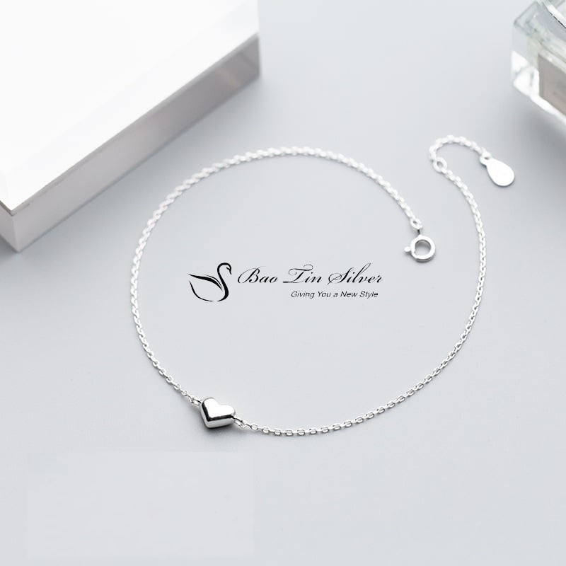 Lắc chân bạc nữ Bảo Tín Silver, vòng chân bạc 925 trái tim phồng.