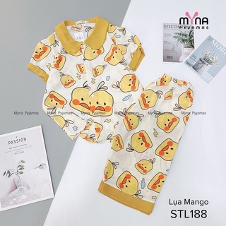Bộ mặc nhà pijama lụa mango lửng cổ sen mềm mịn, thoáng mát