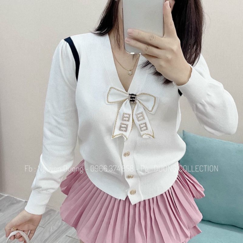 Cadigian Dáng Ngắn  Kèm Tag Nơ Rời Phong Cách Vintage