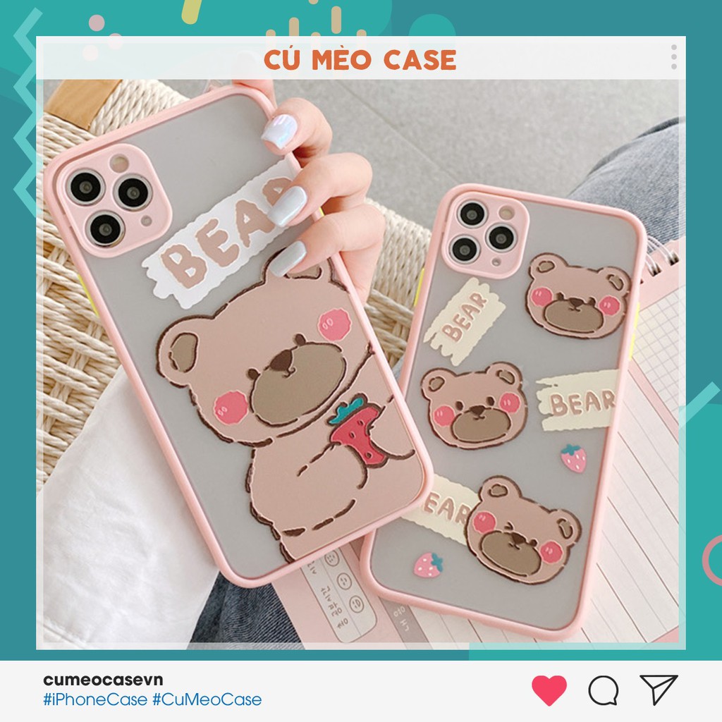 Ốp iPhone gấu hồng bảo vệ camera iPhone 7 8 7 Plus 8 Plus X Xs Xr XsMax iPhone 11 11 Pro 11 Promax Cú Mèo Case