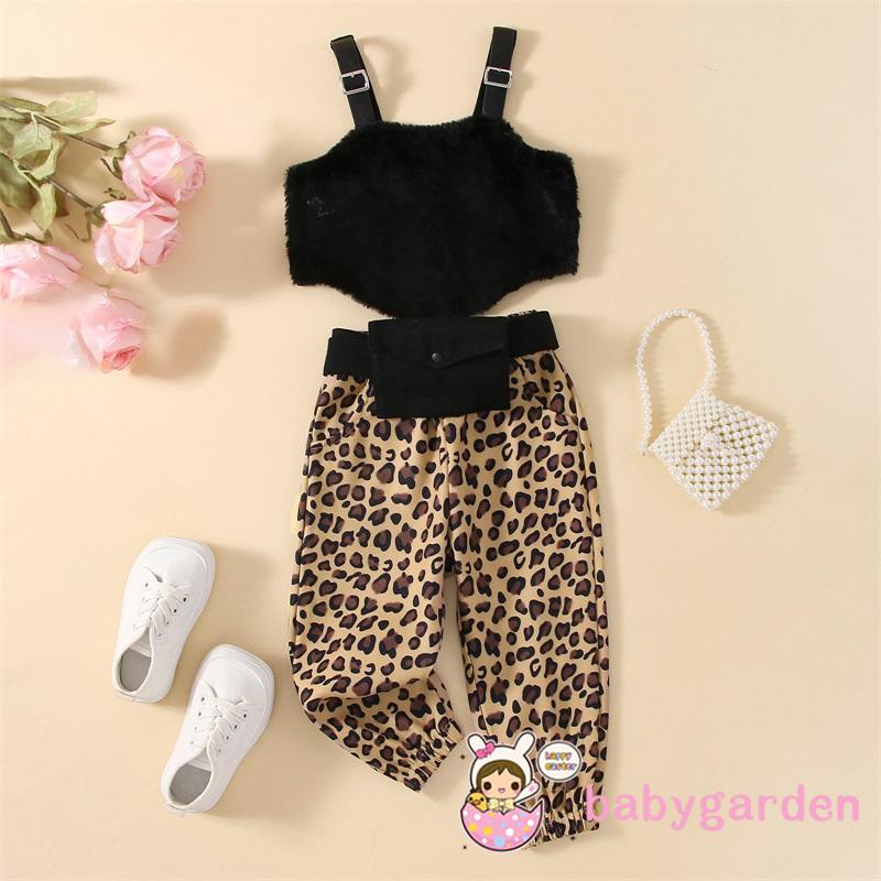 Set Áo Tank Top + Quần Dài Họa Tiết Da Báo + Túi Đeo Thắt Lưng Dành Cho Bé 1-6 Tuổi