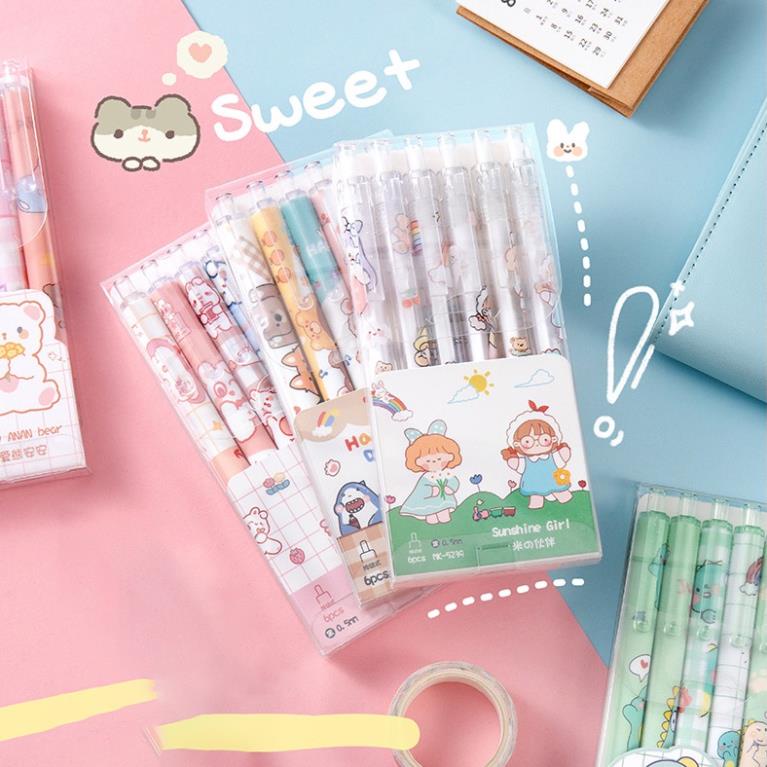 [Bộ 6] Bút gel bấm KOLANO combo 6 bút bi gel ngòi 0.5mm nhiều màu cao cấp mực đều SP-001376
