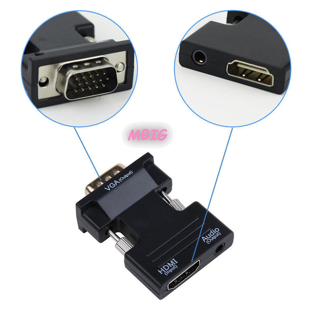 Thiết bị chuyển đổi HDMI sang VGA có đầu chuyển đổi âm thanh 1080P tiện dụng
