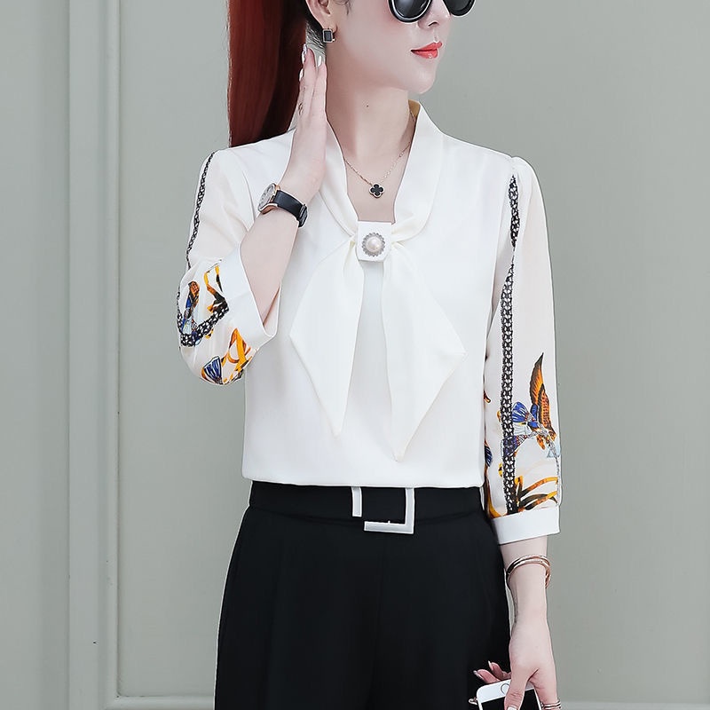 Áo Sơ Mi chiffon Nhỏ Màu Trắng Phong Cách Mới Mùa Hè 2021 Cho Nữ Trung Niên
