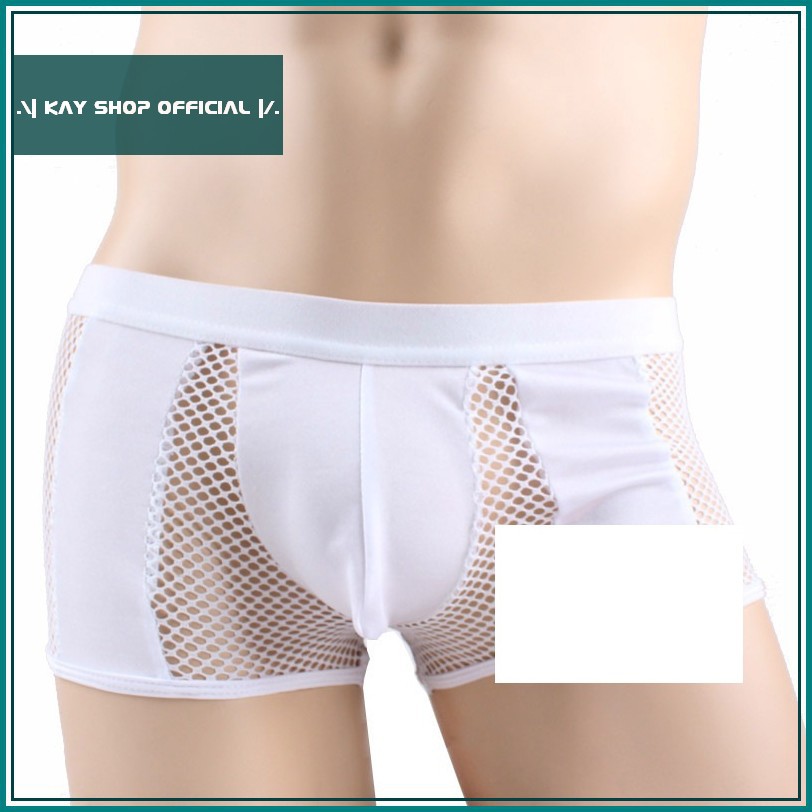 [Freeship đơn 50k - che tên quần lót] Quần lót lưới sexy nam xuyên thấu Boxer khoe mông căng tròn quyến rũ Freesize