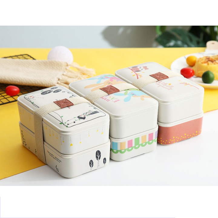 Hộp cơm Bento sợi tre 2 lớp chống rò rỉ an toàn tiện lợi - DOPA