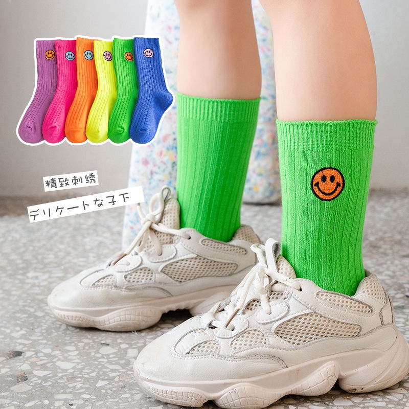 ~ Shuofeng shuofeng ~ Vớ Cotton Trơn Màu Sắc Kẹo Dạ Quang Phiên Bản Hàn Quốc Dành Cho Bé Trai Bé Gái