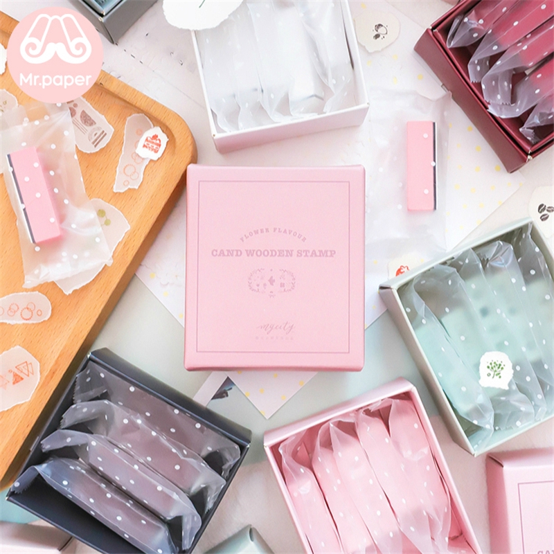 Set 5 con dấu gỗ họa tiết dễ thương tùy chọn