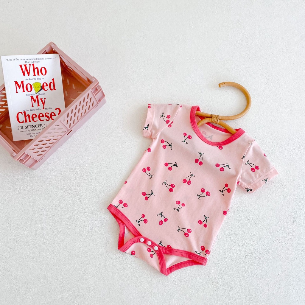 Bộ Áo Liền Quần Cotton Tay Ngắn In Họa Tiết Trái Cây Hoạt Hình Dễ Thương Thời Trang Mùa Hè Cho Bé Sơ Sinh