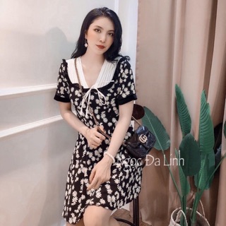 Váy cổ bèo hoạ tiết hoa cúc