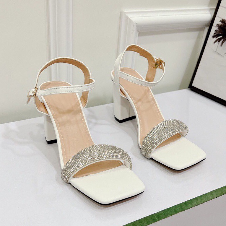 Sandal cao gót 5 phân 7 phân quai ngang đính đá cao cấp BigSize 42 43 Depvashock MS S55