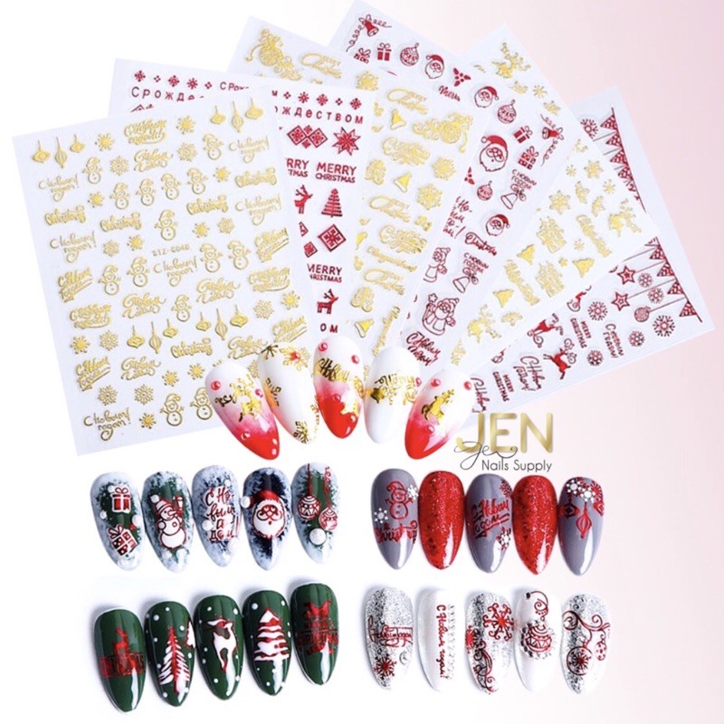 Sticker Noel dán móng nail bông tuyết Giáng sinh vàng đỏ | Shopee ...