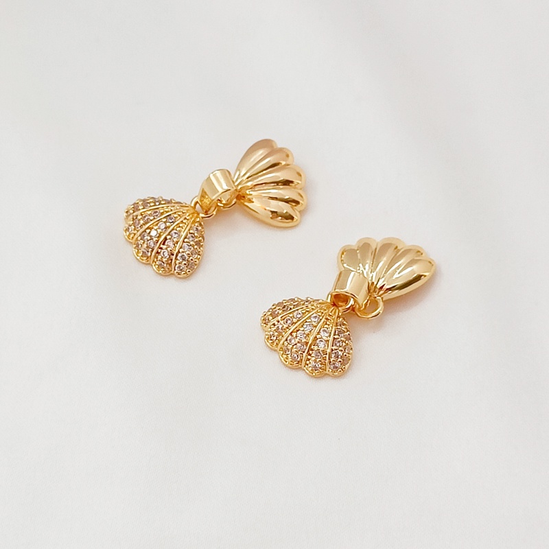 Mặt Dây Chuyền Hình Vỏ Sò Mạ Vàng 14K Đính Đá Zircon Sang Trọng