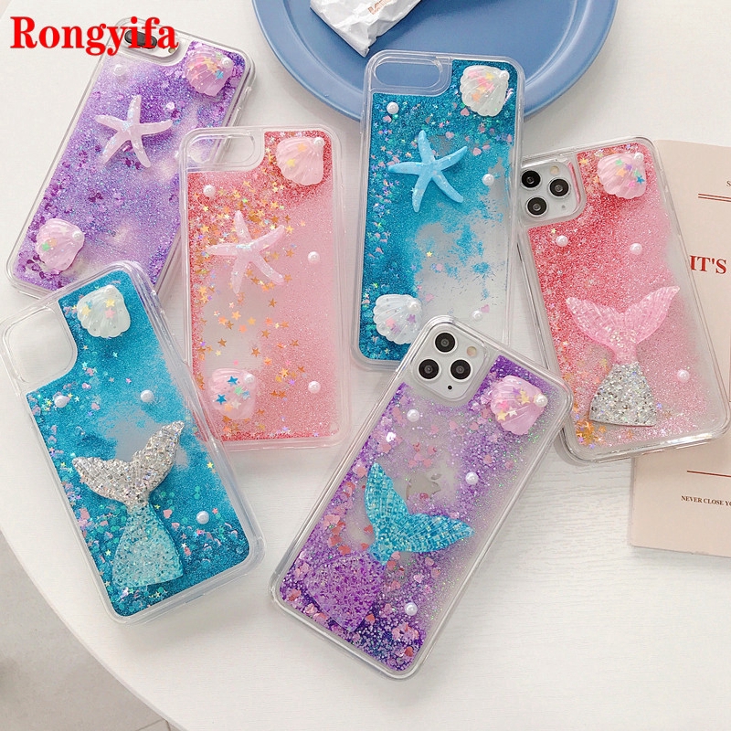 Samsung Galaxy S10 5G S10e S10+ S9+ S8+ S9 Plus Phone Case Mermaid Quicksand Liquid Pearl Shell Glitter Bling TPU Case Cover