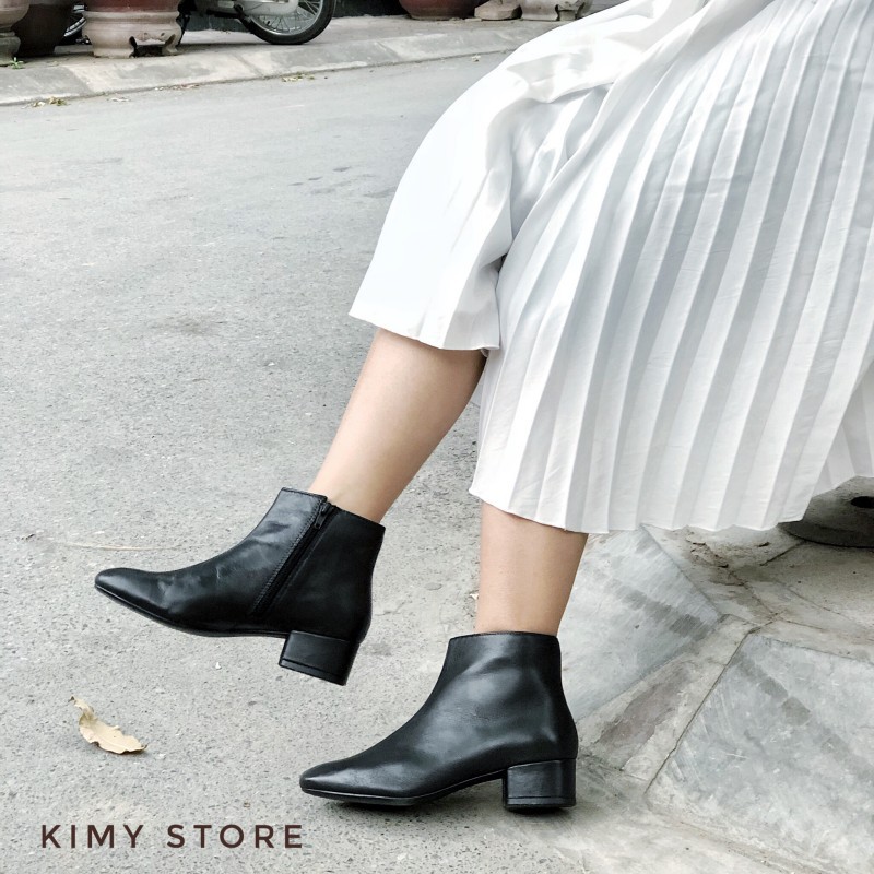 Boot nữ da dê VAG xuất Úc, boots nữ cổ thấp da thật gót 3cm- Kimy Store