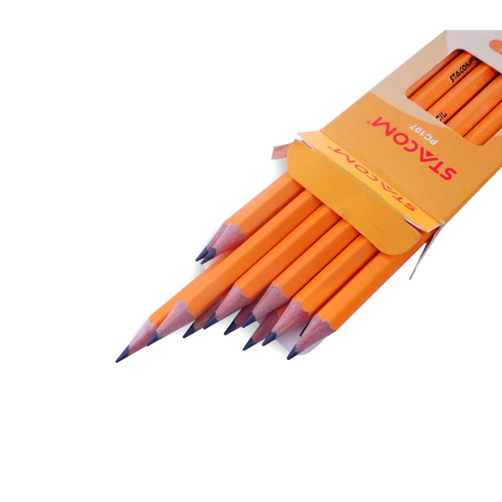 Bút chì gỗ Stacom thân vàng có tẩy 2B PC107 (set 6 cây)