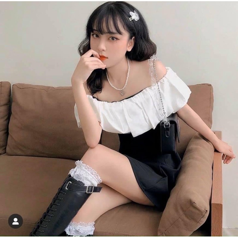 đầm đen cúp bèo ren trắng [ có sẵn ] | BigBuy360 - bigbuy360.vn