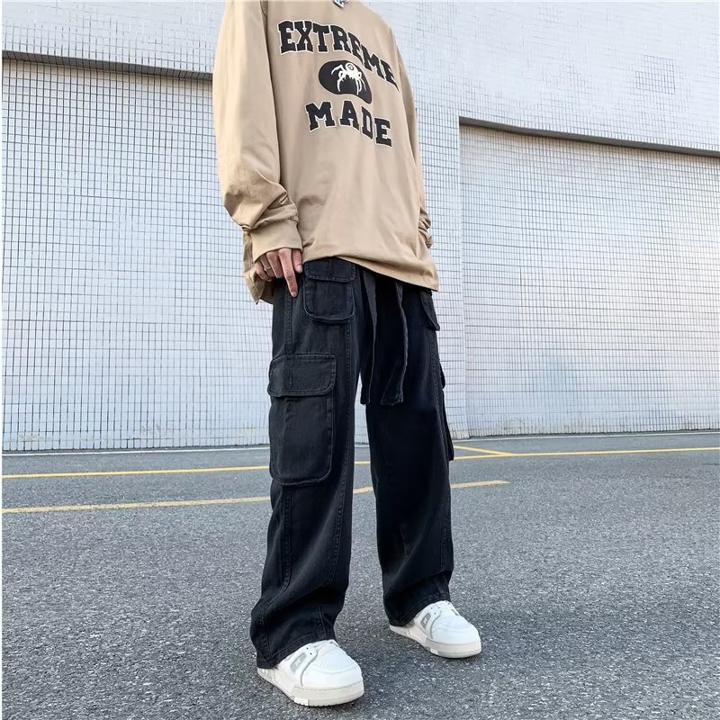 Quần Dài Dáng Rộng Màu Trơn Có Túi Lớn Phong Cách Hip Hop Thời Trang Mùa Hè Cho Nam Size S-3XL