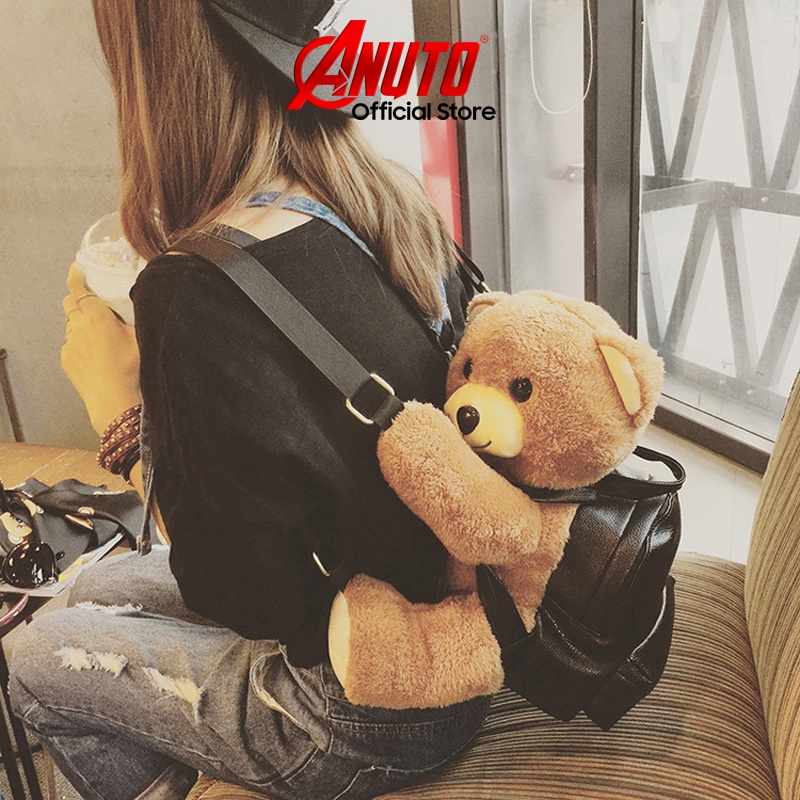 Balo nam nữ đi học, đi chơi, du lịch, dễ thương cute hình gấu bông, chất liệu da cao cấp, balo con gấu unisex ANUTO