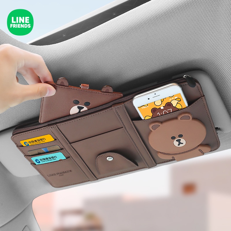 LINE FRIENDS Giá Đỡ Giữ Thẻ/Kính Mát/Mắt Kính Họa Tiết Hoạt Hình Dễ Thương Trang Trí Xe Hơi