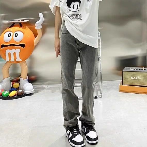 ☜☈Quần Jean Xám Khói Mỏng Dáng Rộng Ống Khói Phong Cách Đường Phố Retro Thời Trang Mùa Xuân Hàng Mới Dành Cho Bạn Nữ