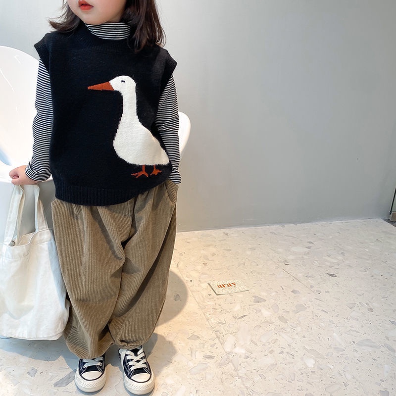 ❤Áo Sweater Dệt Kim Sát Nách Dáng Rộng Hình Tôm Trứng Thời Trang Thu Đông Cho Bé Gái
