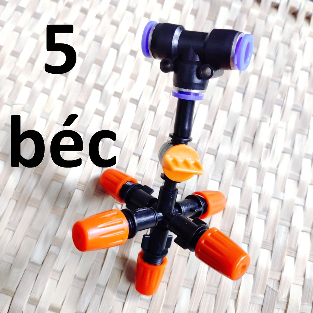 5 Béc tưới cây, phun sương 5 tia nhựa, có van khóa đầu béc, kết nối ống 8mm