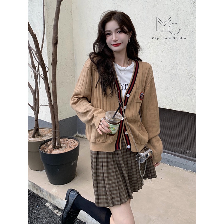Áo khoác Cardigan mỏng viền đỏ đen nhẹ nhàng dễ thương phong cách Ulzzang