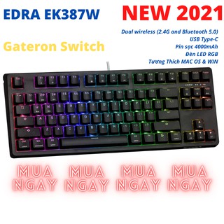 GATERON YELLOW SWITCH - Bàn Phím Cơ không dây EDRA EK387W - Bluetooth 5.0 Gateron Switch LED RGB Type C - EDRAshop