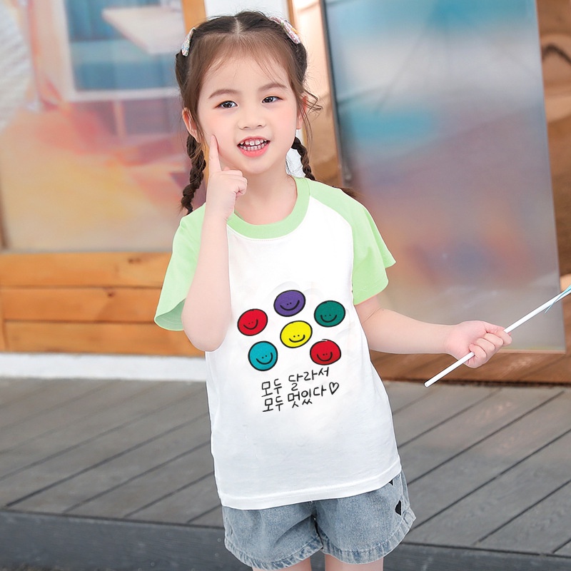 Áo Thun Cotton Tay Ngắn Cổ Tròn Thoáng Khí In Họa Tiết Hoạt Hình Dễ Thương Phong Cách Hàn Quốc Dành Cho Trẻ Em 80-130cm
