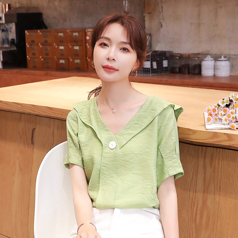 Áo Nữ Cổ Chữ V Tay Ngắn Phong Cách Hàn Quốc quần áo