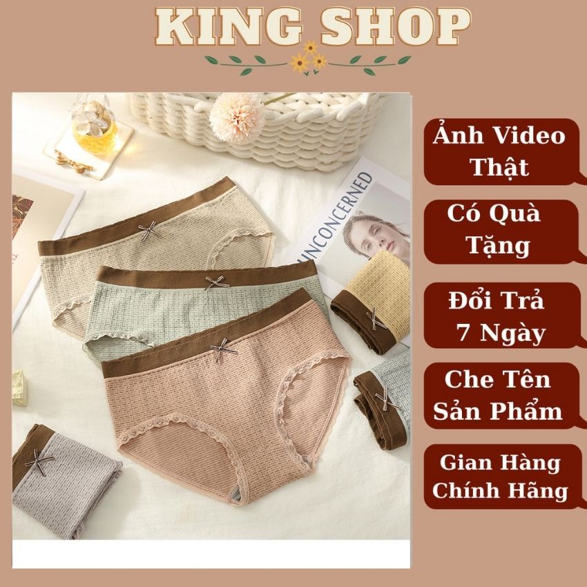 Quần Lót Cotton Kháng Khuẩn - Quần Chíp Nữ Đính Nơ Viền Ren Sọc Kẻ Độc Đáo Siêu Gợi Cảm Q14