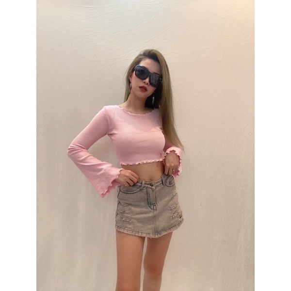 Áo croptop dài tay loe cột sau lưng vnxk