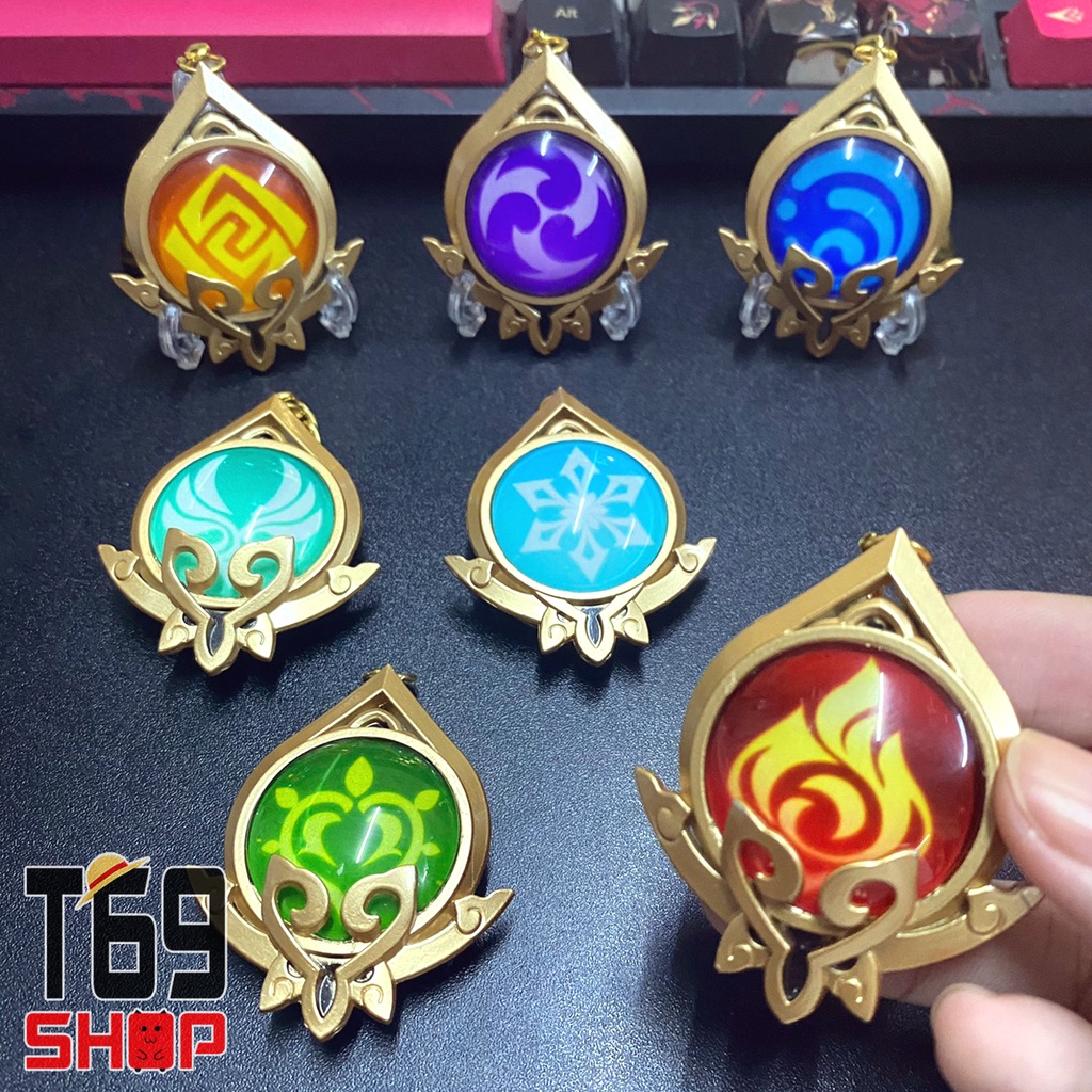 [Có dạ quang] Móc khóa kim loại Nguyên tố Vision game Genshin Impact: Inazuma, Liyue, Mondstadt, Sumeru