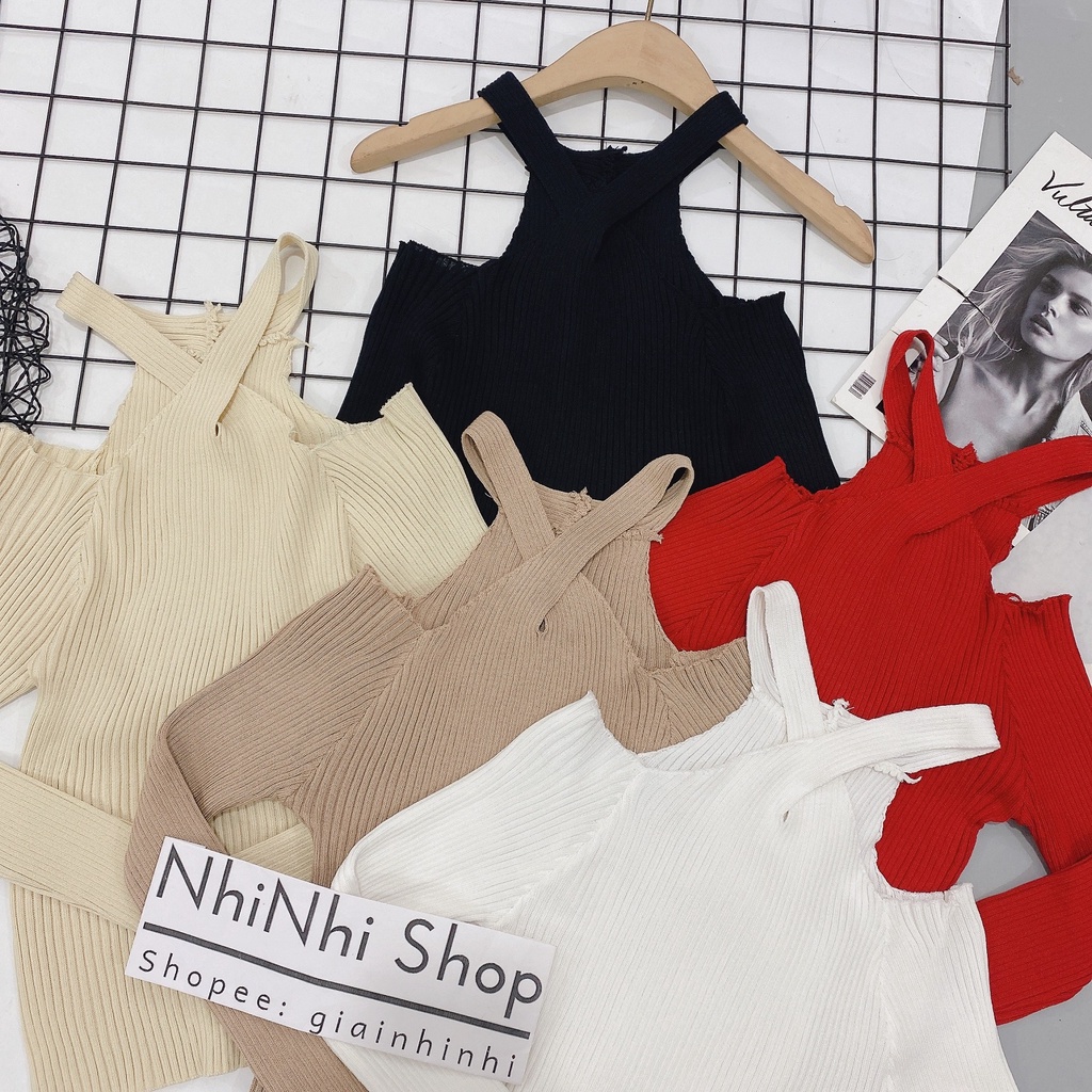 ✙ Áo len cổ yếm dây chéo sexxy sang chảnh, dáng ôm dài tay co giãn AL7575 - NhiNhi Shop | BigBuy360 - bigbuy360.vn