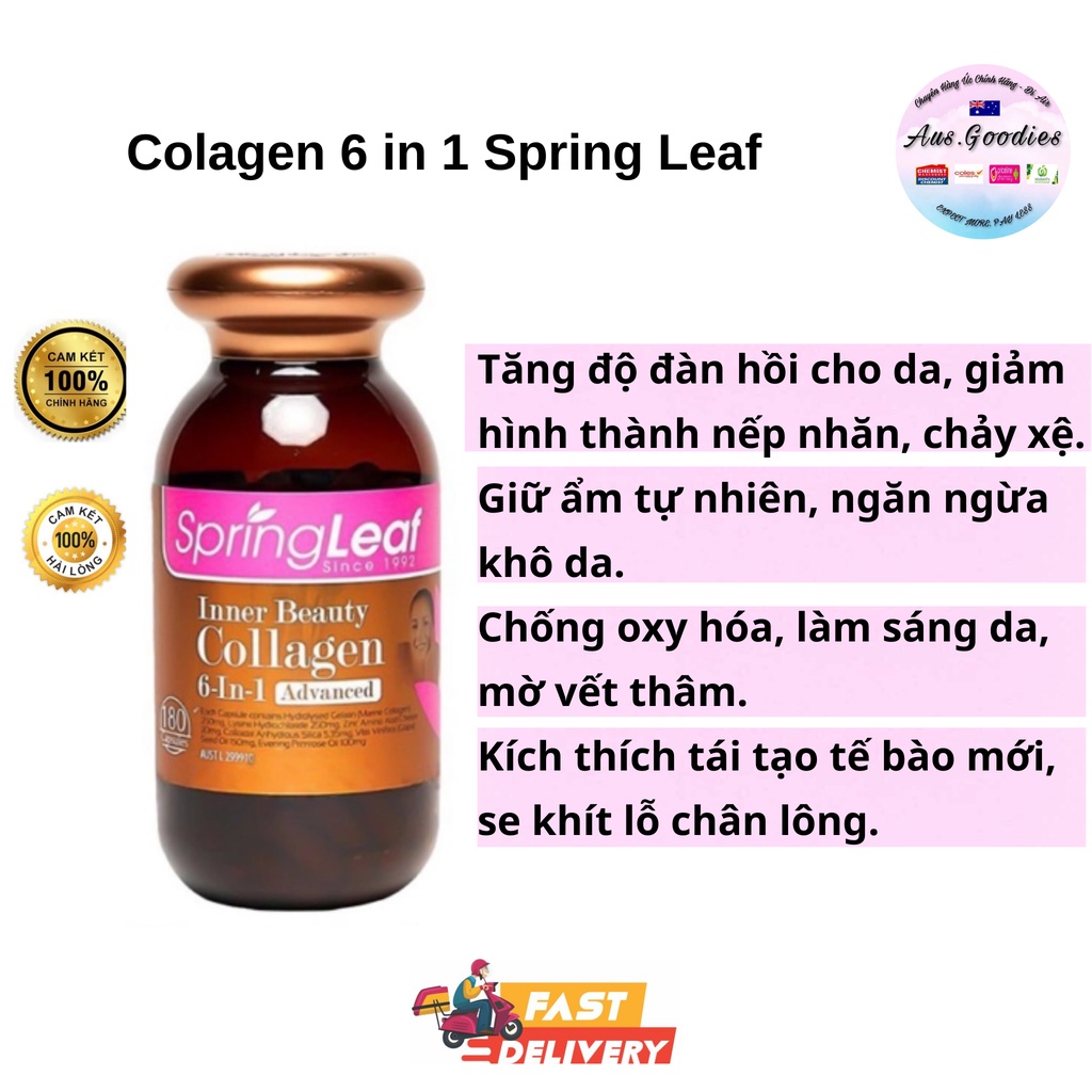 Viên COLLAGEN SPRING LEAF INNER BEAUTY COLLAGEN 6-IN-1, hộp 180 viên - 6in1 hiệu quả căng da