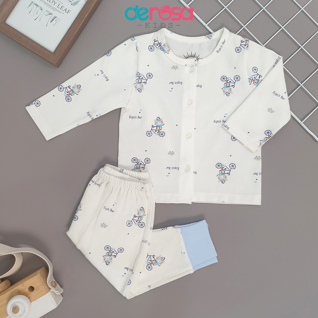 Bộ quần áo sơ sinh đồ bộ cho bé trai bé gái dài tay cotton DEROSA KISD | 0 - 9m | TS 6868 - 6870