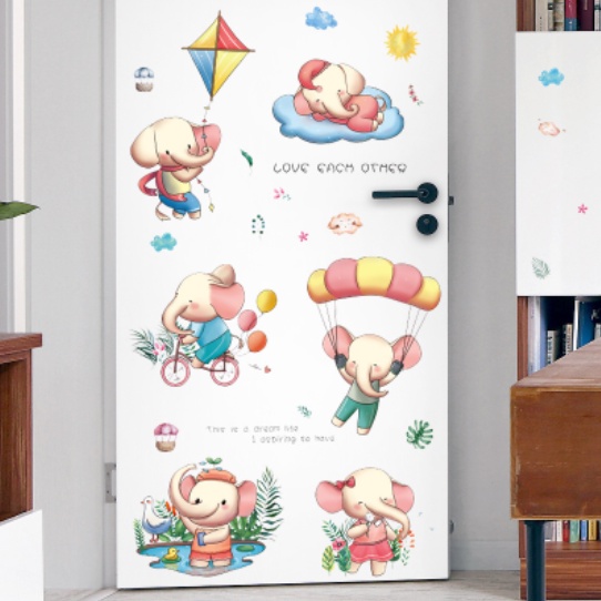 Decal trang trí tường - Những chú voi hồng