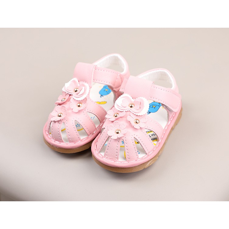 sandal tập đi bé gái size 15-19 da mềm đính hoa