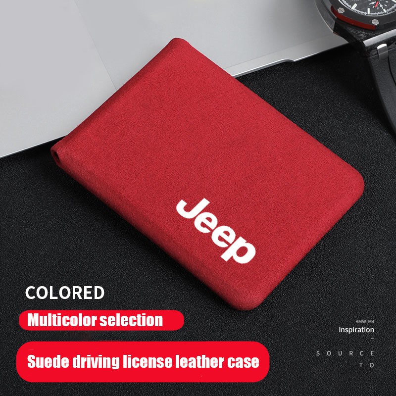 Suede Leather Car Driver License Case Folder for Jeep Wrangler Cherokee Compass Patriot Auto Organizer Bag Card Wallet Credit Holder Accessories
