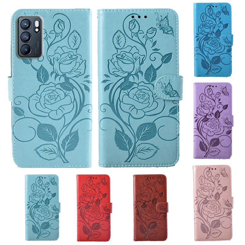 Bao da điện thoại PU dạng nắp lật có ngăn đựng thẻ hình hoa 3D cho Oppo A54 A74 A76 A96 Reno6 Reno 6 Z 6Z Pro 4G 5G