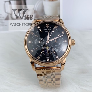 Đồng hồ Nam Rolex đồng hồ cơ Automatic máy nhật mẫu 6mặt đen viền vàng đính đá size 40mm-41mm