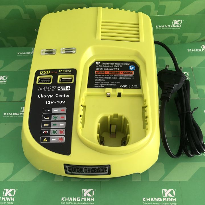 Sạc pin máy Ryobi 14.4V - 18V 3A, USB 5VDC - 3A sạc nhanh