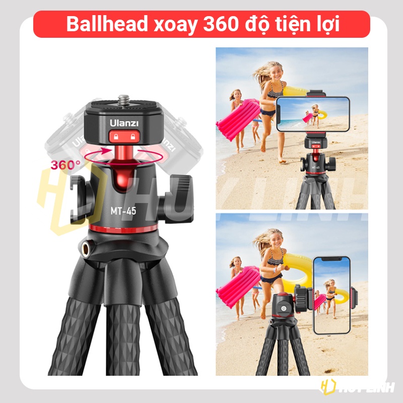 Chân Tripod Octopus Ulanzi MT-45 Claw Flexible Tripod Cho Điện Thoại/Máy ảnh Mirroless, DSLR - Tích hợp Cold Shoe