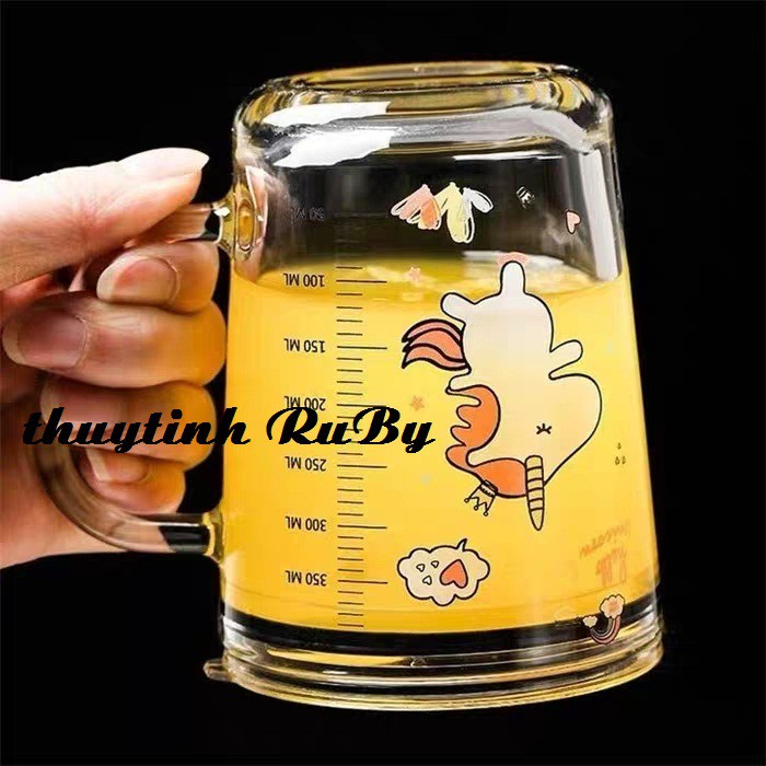 Bộ 2 Ly Quai Thủy Tinh Có Lỗ Ống Hút Uống Sữa 400ml, Ca Uống Nước Có Chia Vạch Đo