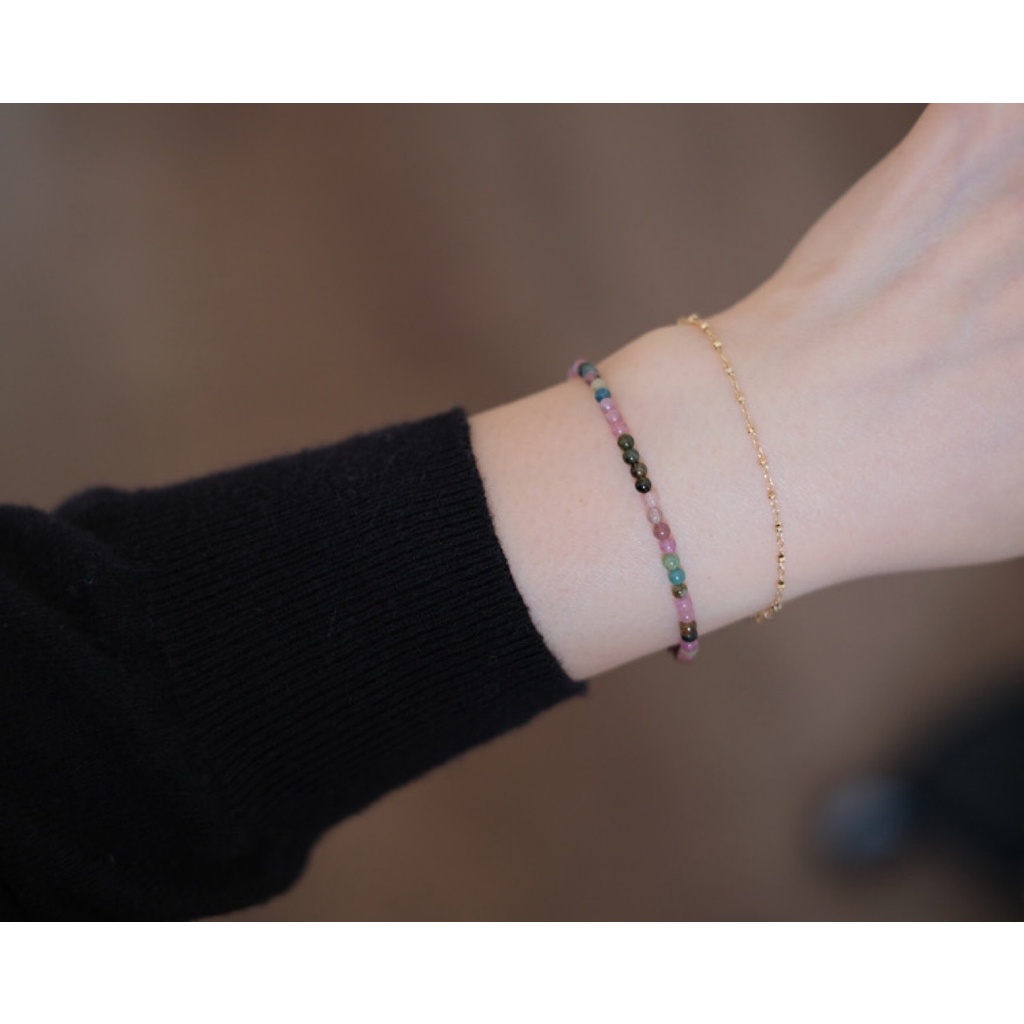 Vòng Tay Hạt Đá Tự Nhiên Siêu Mỏng 3mm Màu Trắng Hoa Hồng