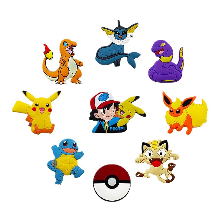 Nút Gắn Dép Jibbitz, Sticker Nhựa Mềm PVC Hình Pokemon