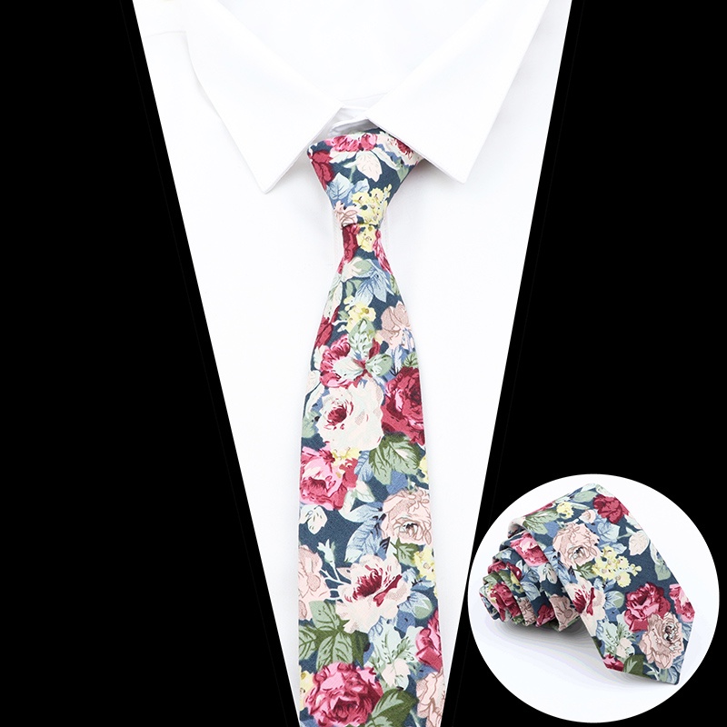 Cà Vạt Bản Nhỏ 6cm Họa Tiết Hoa Vintage Bằng Cotton Cho Nam